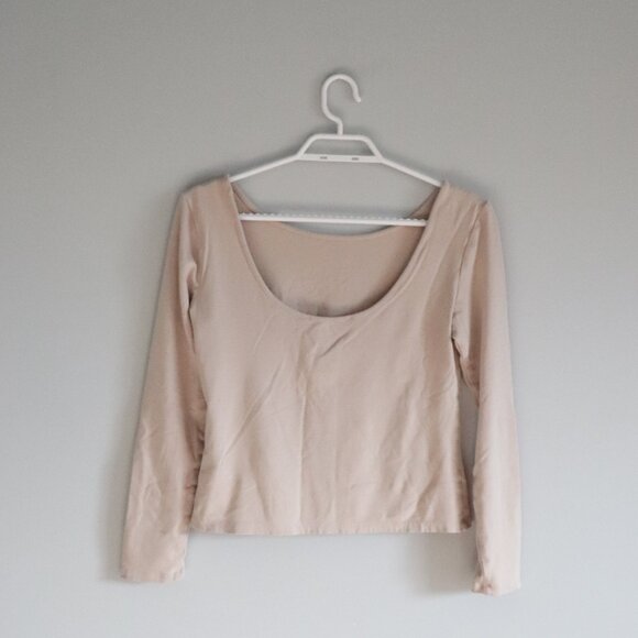 Contemporaine Par Simons Boat Neck Casual Beige M Scoop Back Long Sleeve T-Shirt - Picture 2 of 10
